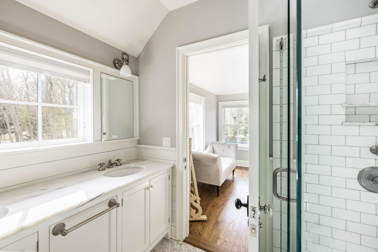 Bathroom, Dual Sink Vanities, Free Standing Baths, Glass Shower, Interior, Wood Texture Flooring