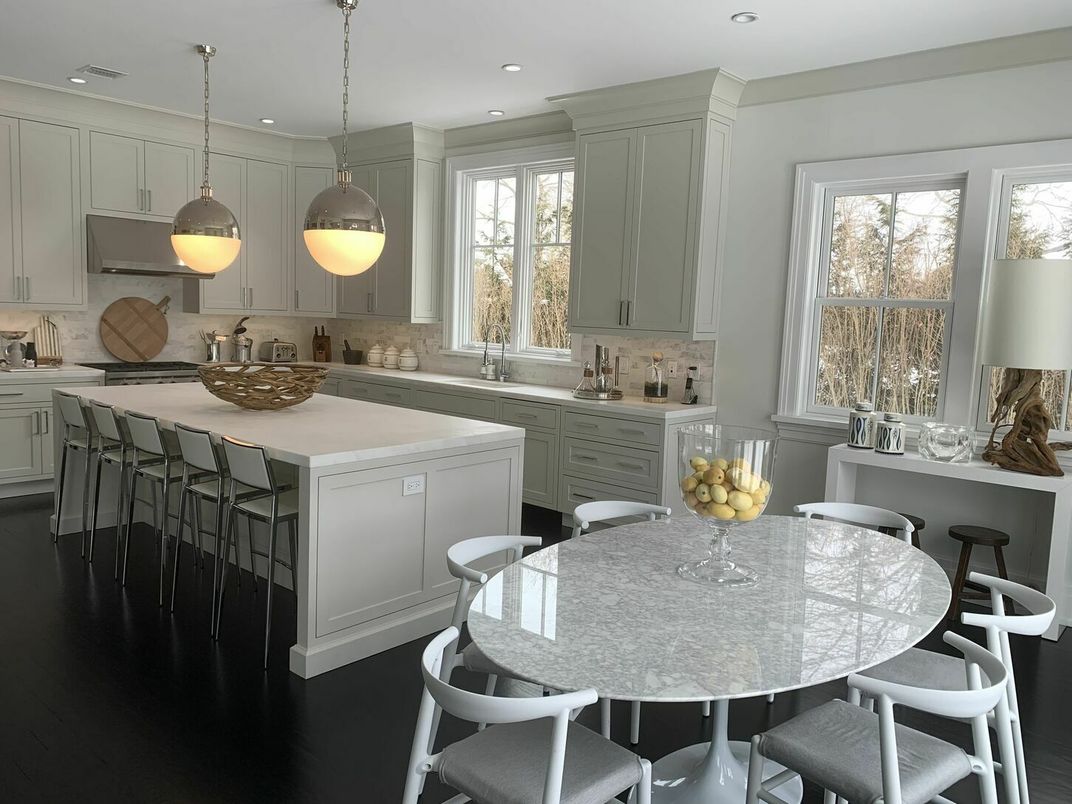 Dining room, Interior, Kitchen, Pendant Lights, Recessed Lighting, Wood Texture Flooring