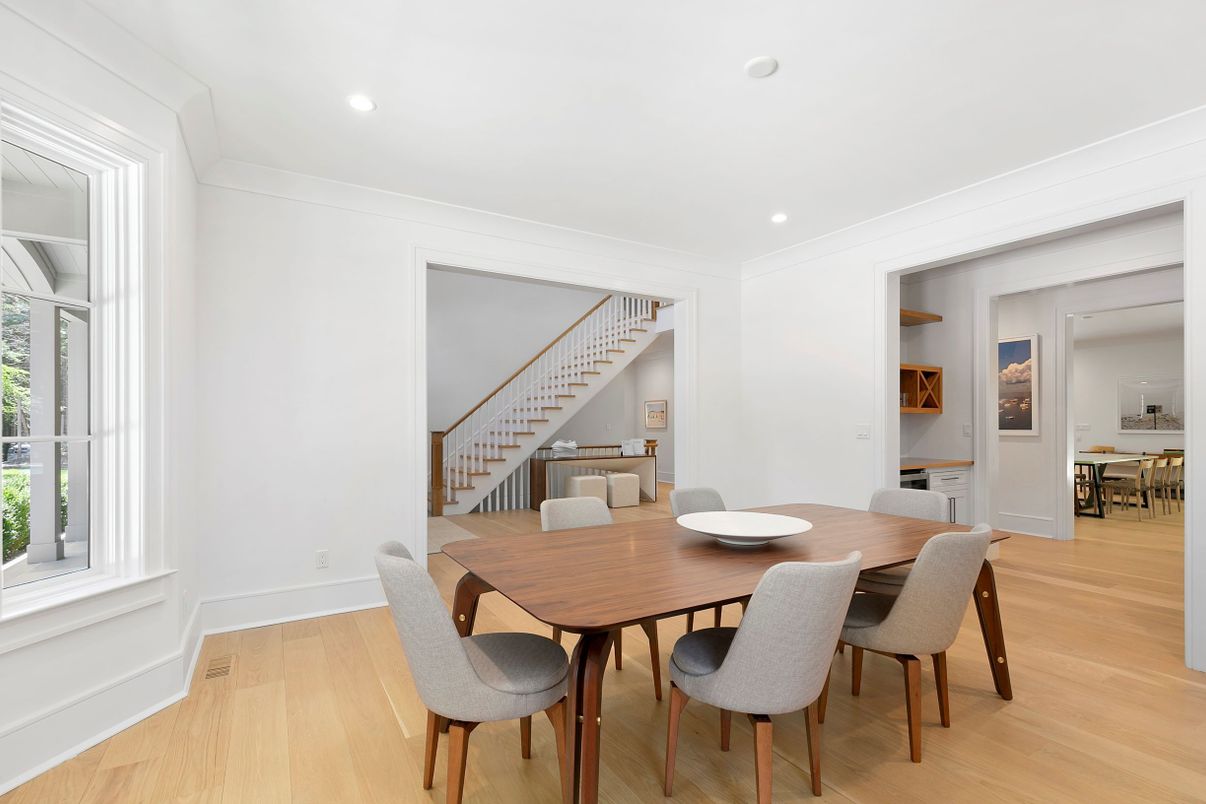 Dining room, Interior, Recessed Lighting, Wood Texture Flooring
