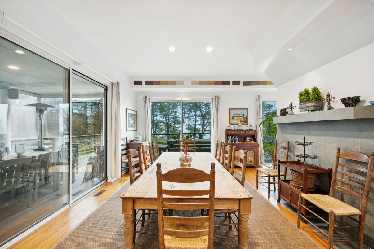 Dining room, Interior, Recessed Lighting, Wood Texture Flooring