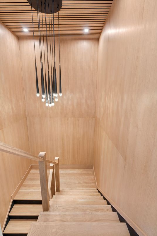 Interior, Recessed Lighting, Wood Texture Flooring, Wooden Walls