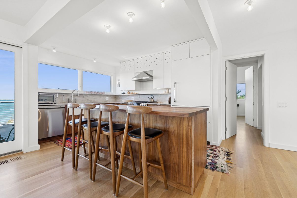 Interior, Kitchen, Stainless Steel Appliances, Water, Wood Texture Flooring
