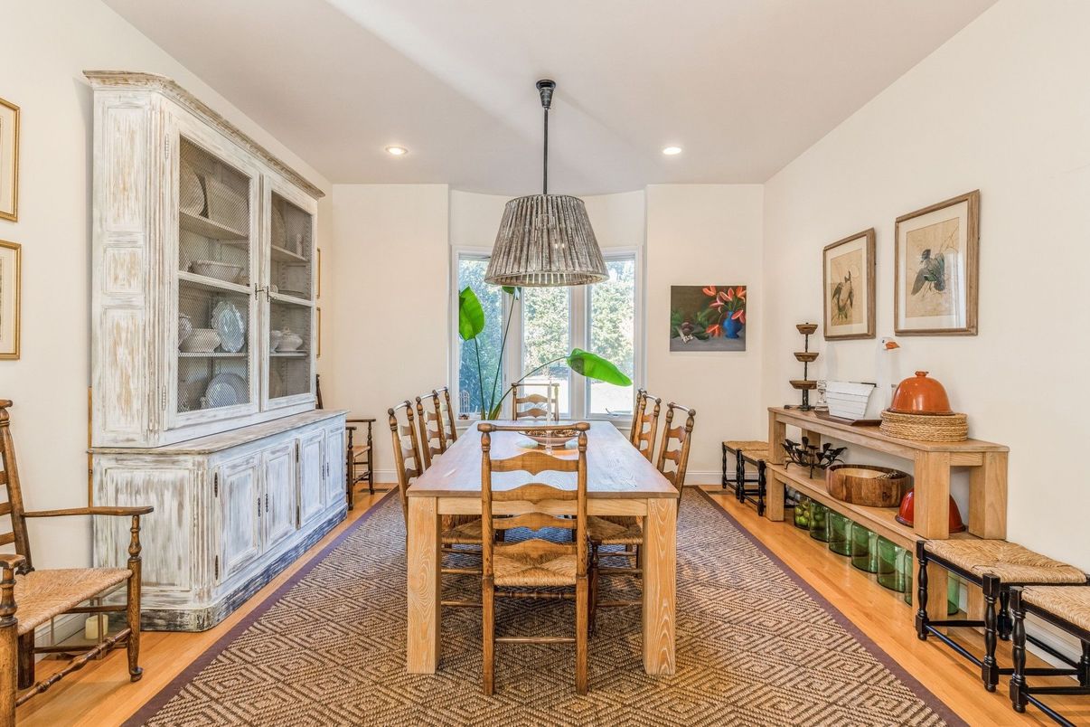 Dining room, Interior, Recessed Lighting, Wood Texture Flooring