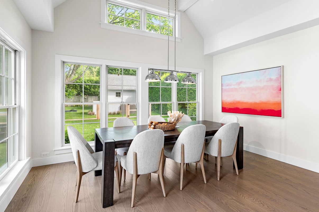 Dining room, Interior, Pendant Lights, Wood Texture Flooring