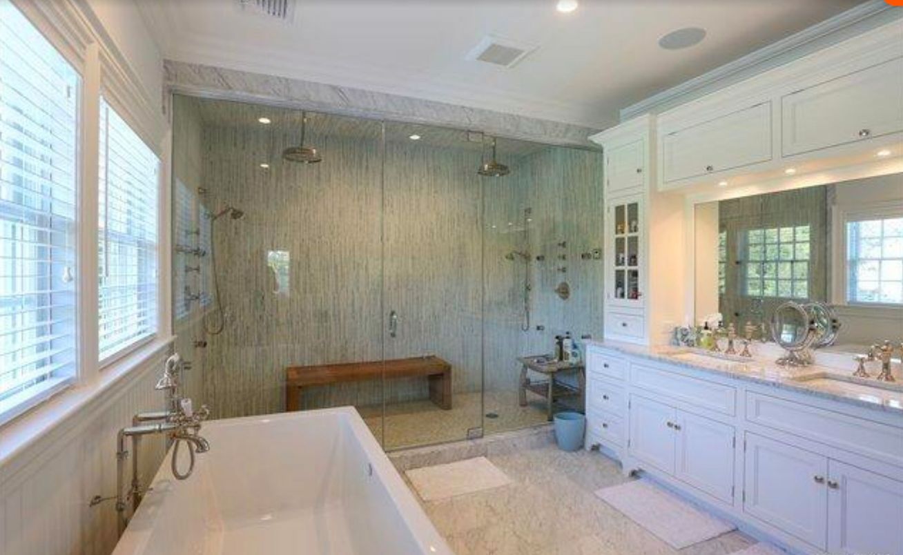 Bathroom, Dual Sink Vanities, Glass Shower, Interior, Recessed Lighting
