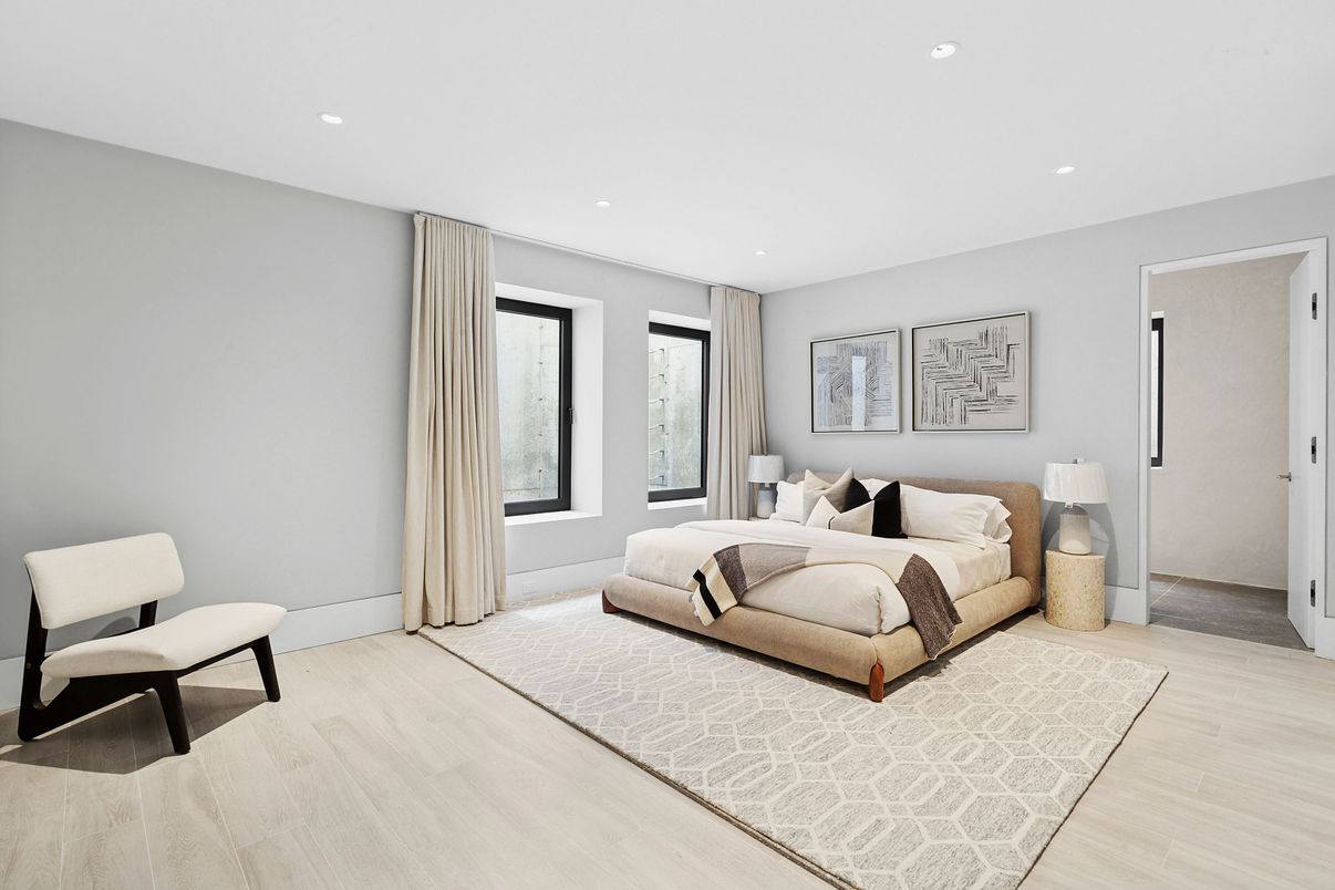 Bedroom, Interior, Recessed Lighting, Wood Texture Flooring