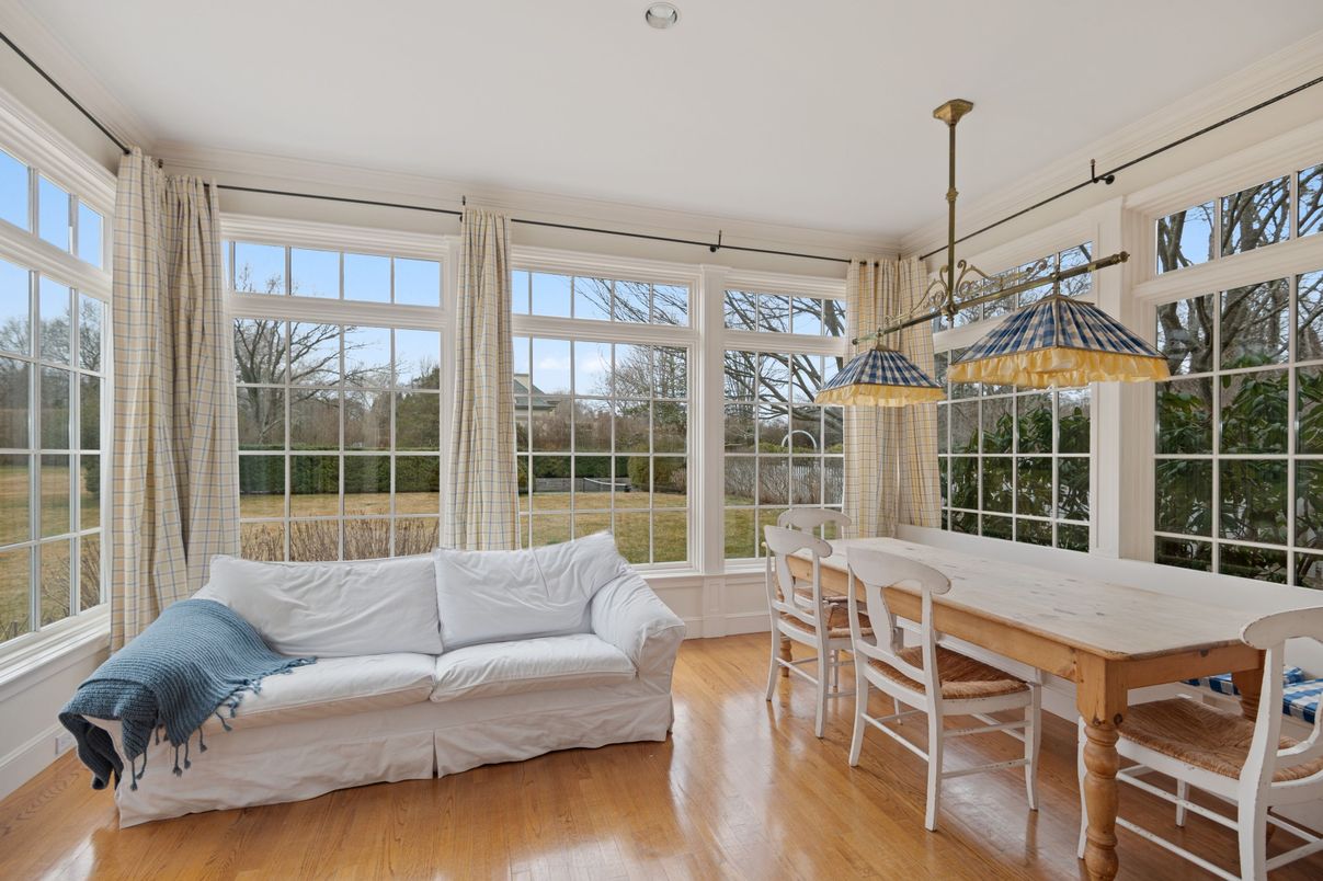 Dining room, Interior, Pendant Lights, Sun Room, Wood Texture Flooring