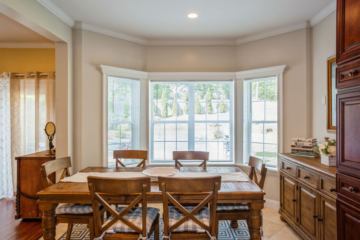 Dining room, Interior, Recessed Lighting, Wood Texture Flooring