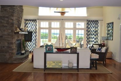 Fireplace, Interior, Recessed Lighting, Stone Walls, Wood Texture Flooring