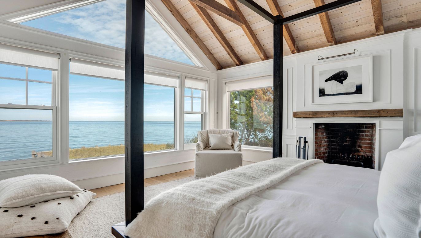 Bedroom, Fireplace, Interior, Water, Wooden Beams, Wooden Ceilings