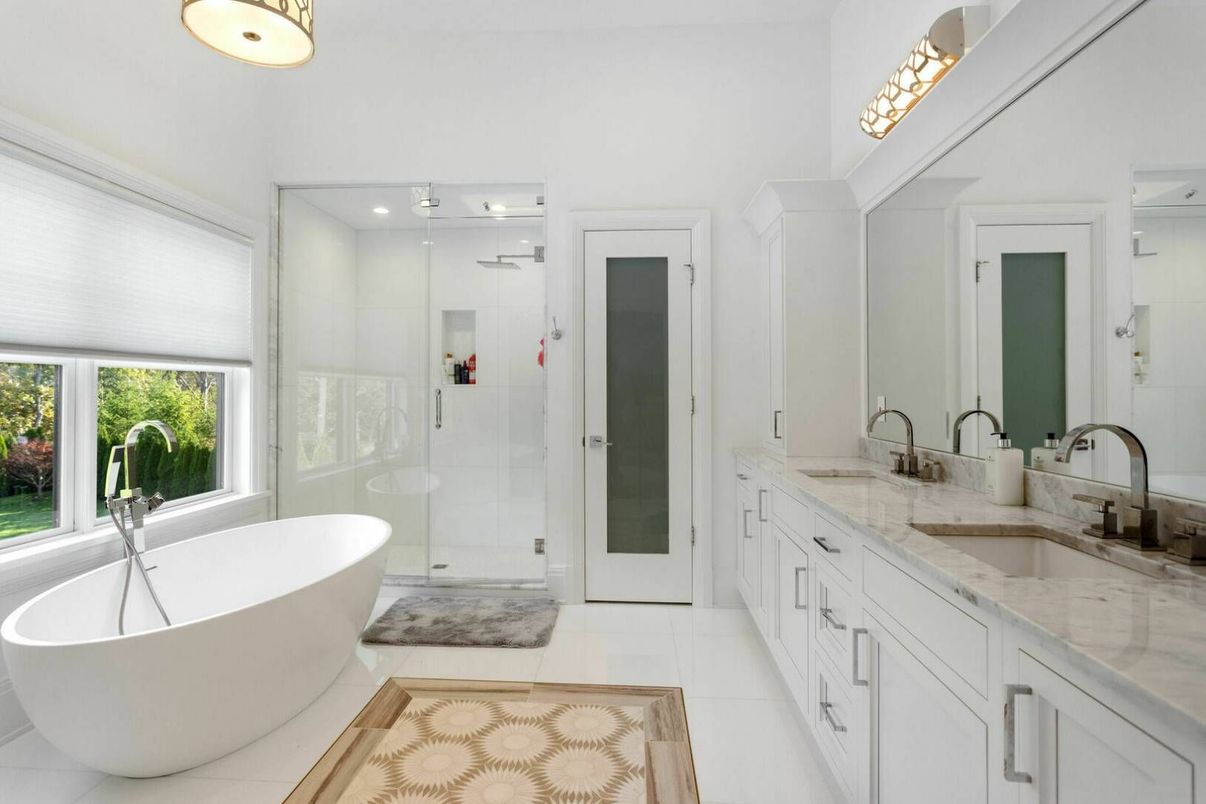 Bathroom, Dual Sink Vanities, Free Standing Baths, Glass Shower, Interior