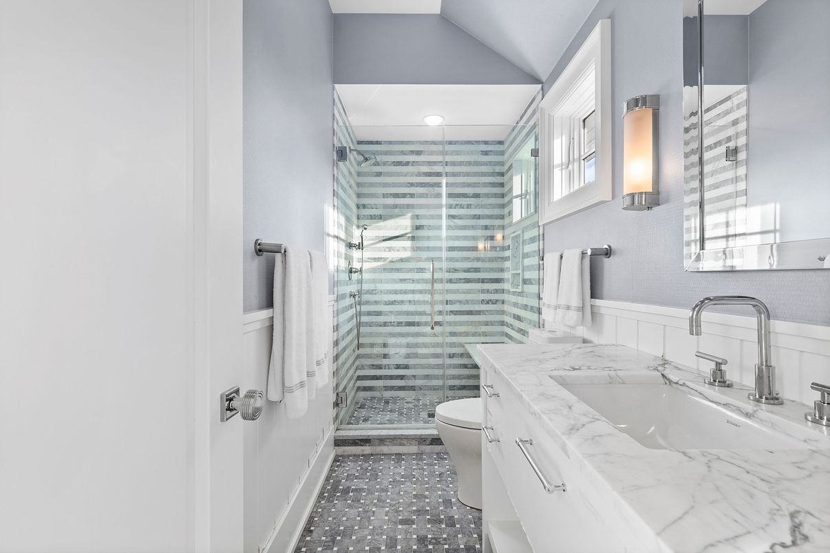 Bathroom, Glass Shower, Interior, Recessed Lighting