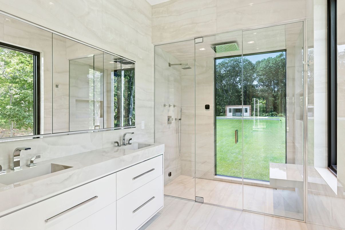 Bathroom, Dual Sink Vanities, Glass Shower, Interior, Recessed Lighting