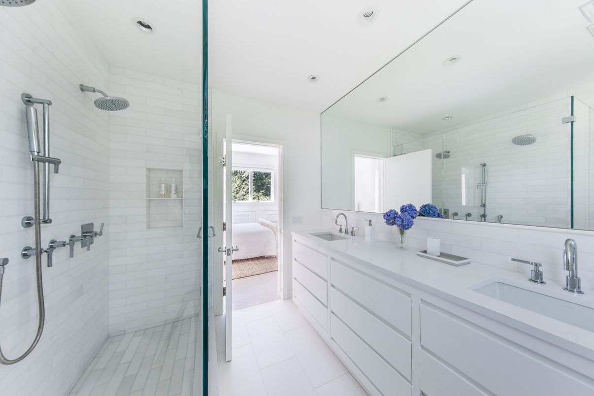 Bathroom, Dual Sink Vanities, Glass Shower, Interior, Recessed Lighting