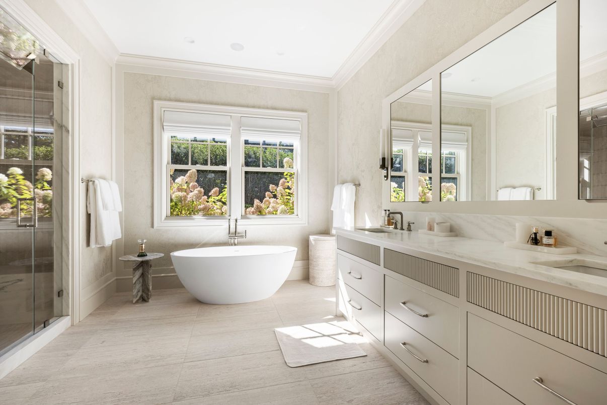 Bathroom, Dual Sink Vanities, Free Standing Baths, Glass Shower, Interior