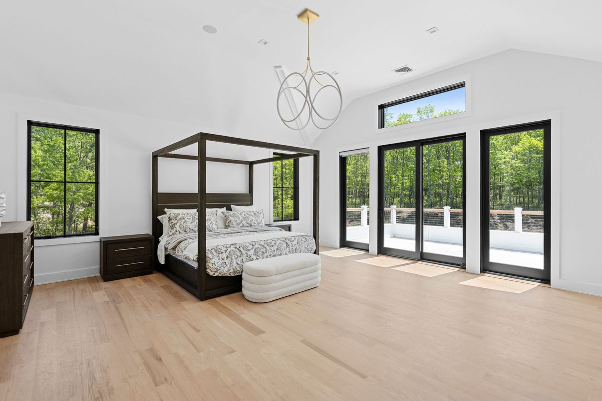 Bedroom, Chandelier, Interior, Pendant Lights, Wood Texture Flooring