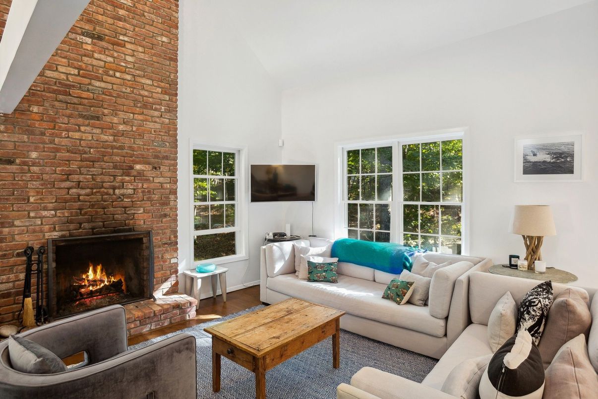 Fireplace, Interior, Living room, Stone Walls, Wood Texture Flooring