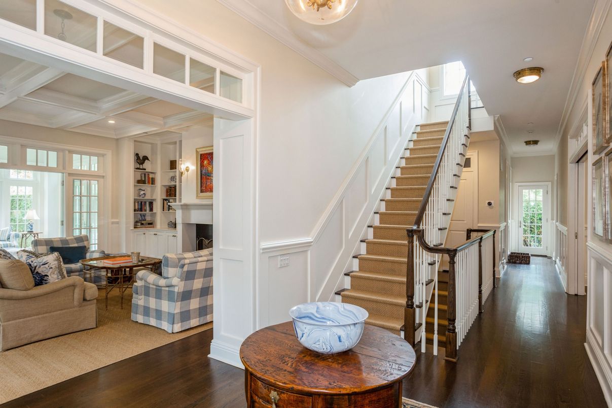 Fireplace, Interior, Living room, Pendant Lights, Wood Texture Flooring