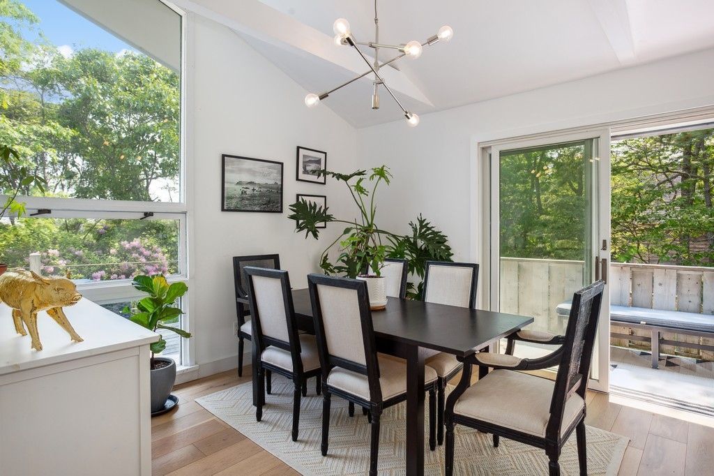 Dining room, Interior, Pendant Lights, Wood Texture Flooring