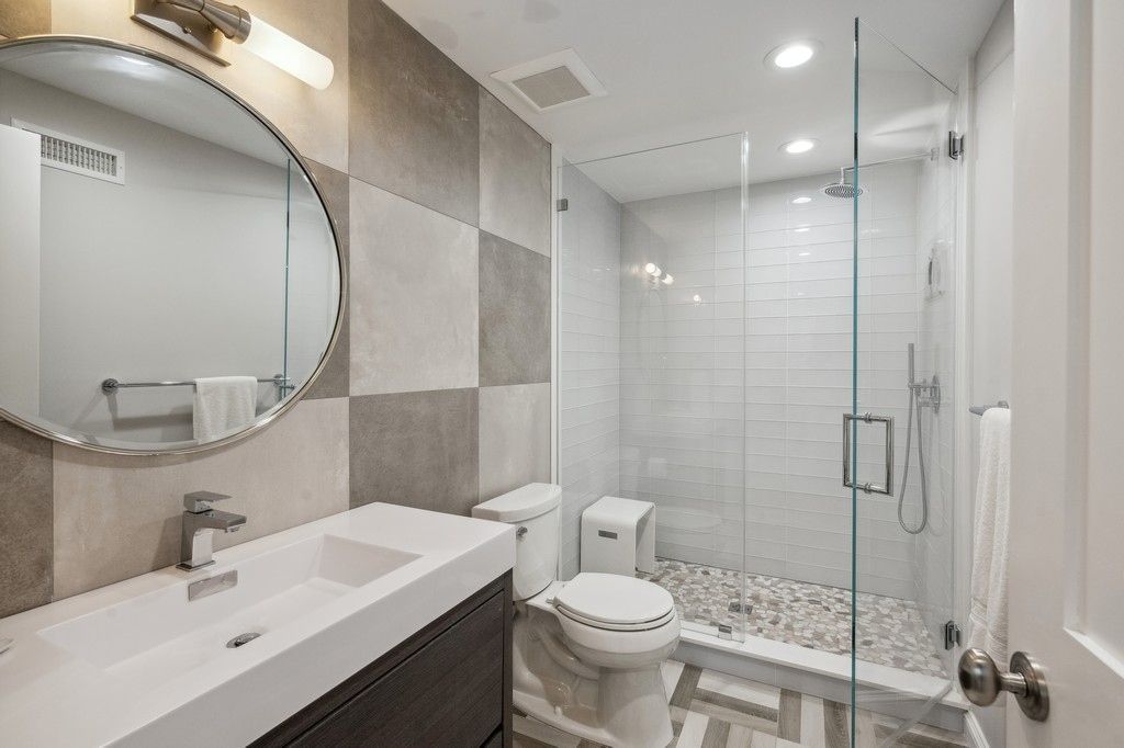 Bathroom, Glass Shower, Interior, Recessed Lighting