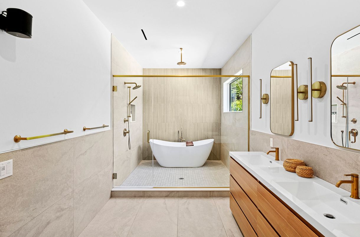 Bathroom, Dual Sink Vanities, Glass Shower, Interior, Recessed Lighting