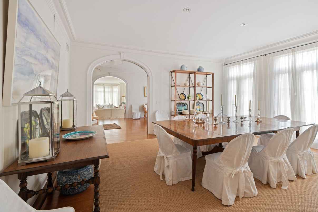 Dining room, Interior, Recessed Lighting, Wood Texture Flooring