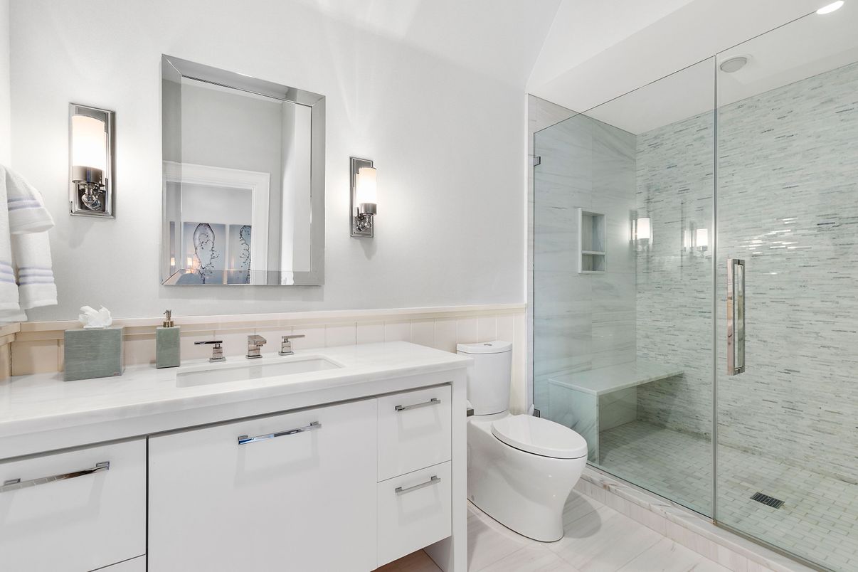 Bathroom, Glass Shower, Interior, Recessed Lighting