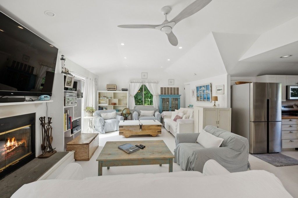 Fireplace, Interior, Kitchen, Living room, Recessed Lighting, Stainless Steel Appliances