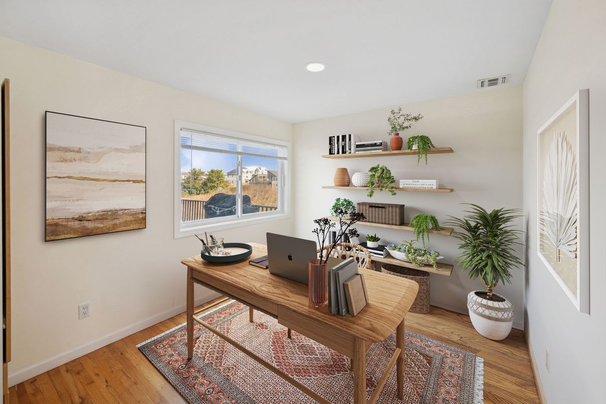 Home Office, Interior, Recessed Lighting, Wood Texture Flooring
