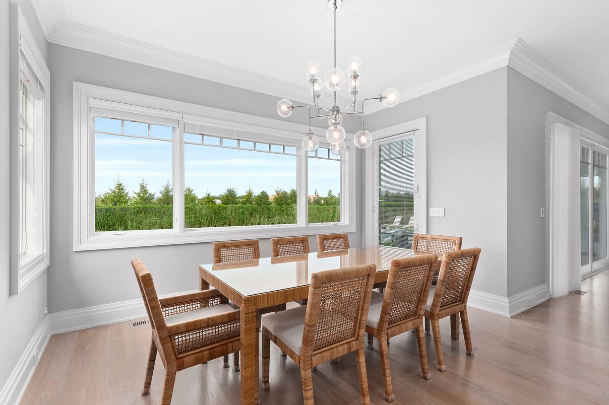 Dining room, Interior, Pendant Lights, Wood Texture Flooring