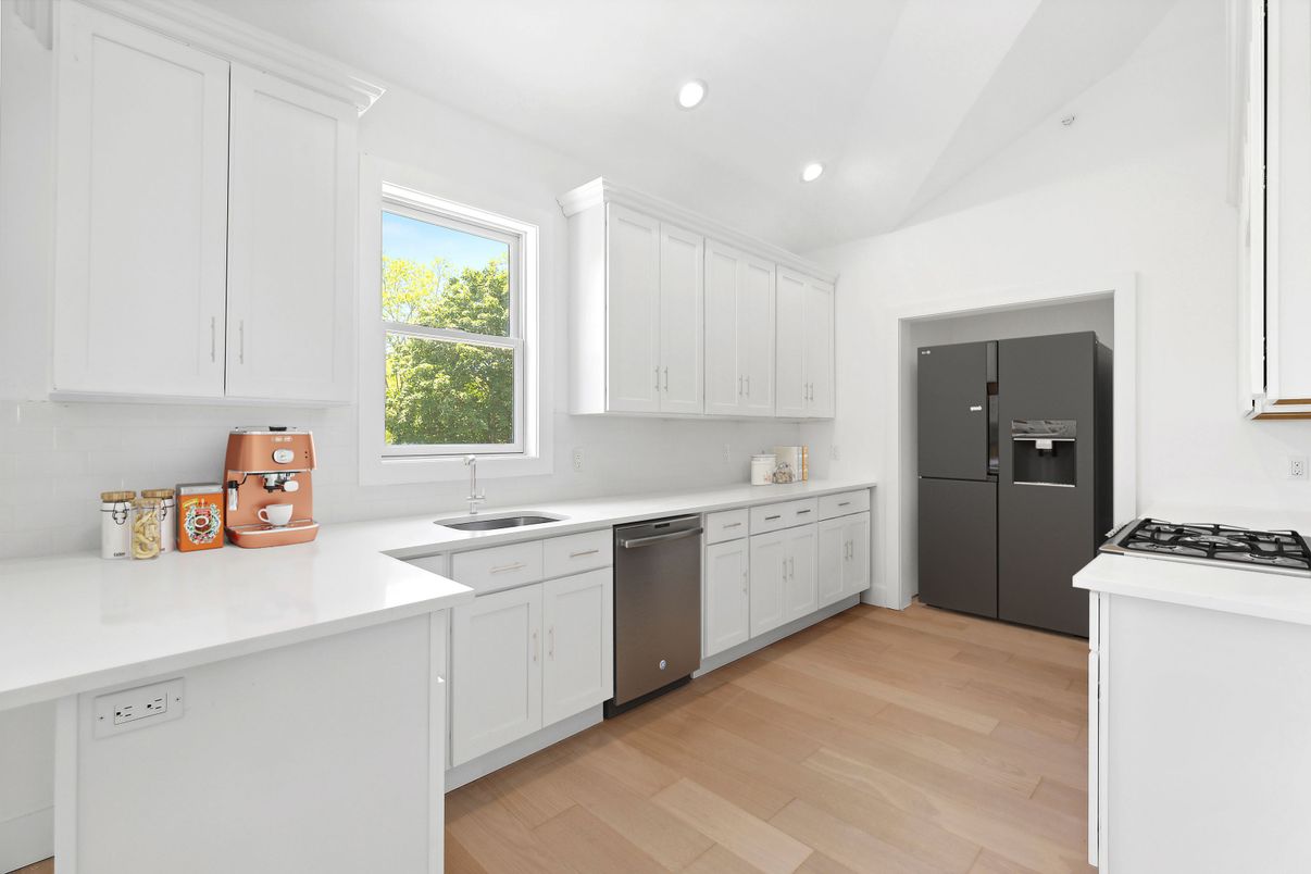 Interior, Kitchen, Recessed Lighting, Wood Texture Flooring
