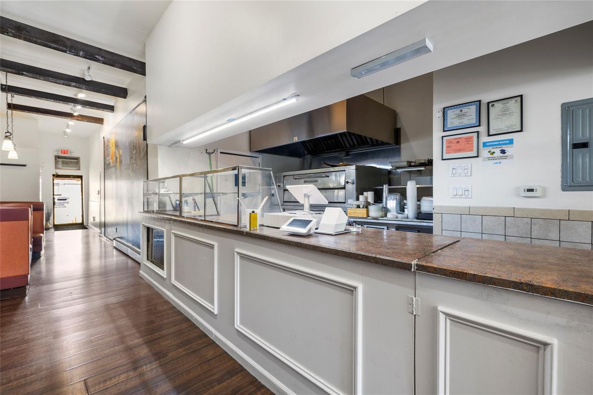 Interior, Kitchen, Pendant Lights, Wooden Beams, Wood Texture Flooring