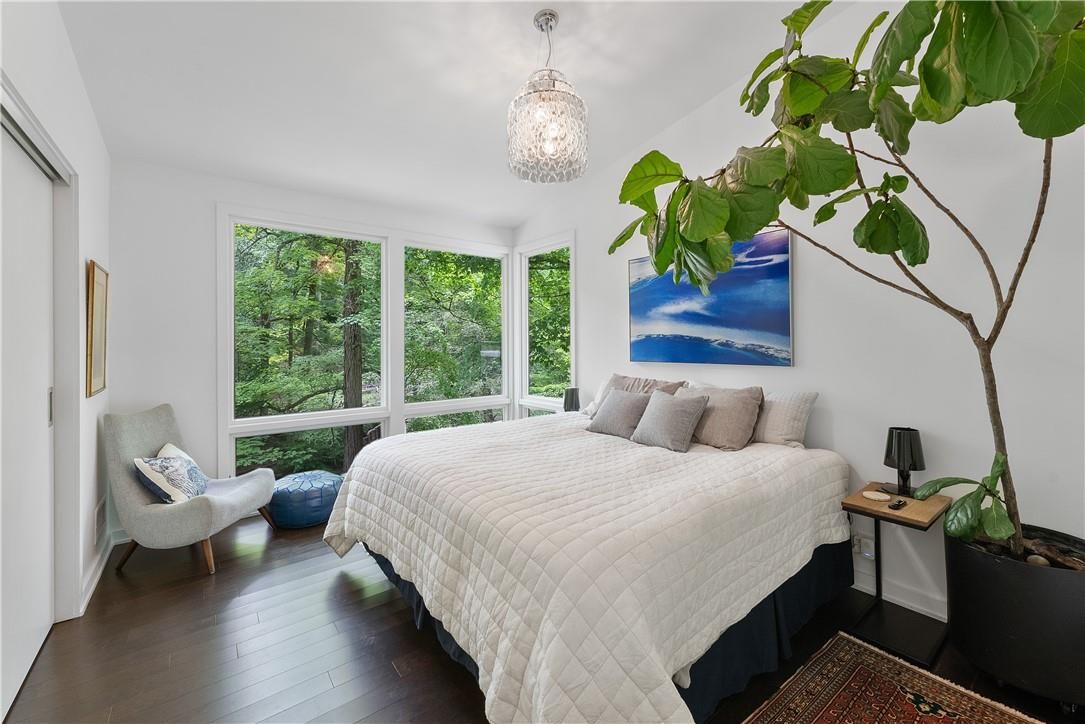 Bedroom, Interior, Pendant Lights, Wood Texture Flooring