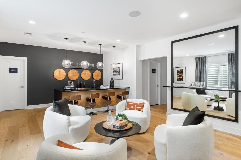 Interior, Living room, Pendant Lights, Recessed Lighting, Wood Texture Flooring