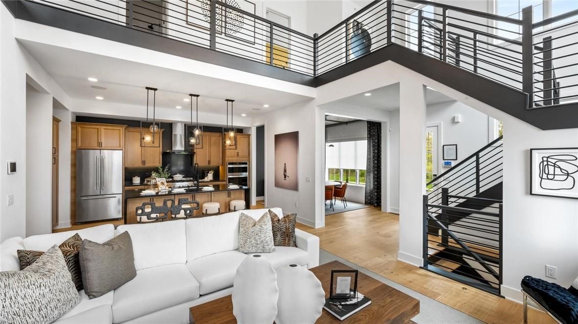 Interior, Kitchen, Living room, Pendant Lights, Recessed Lighting, Stainless Steel Appliances, Wood Texture Flooring