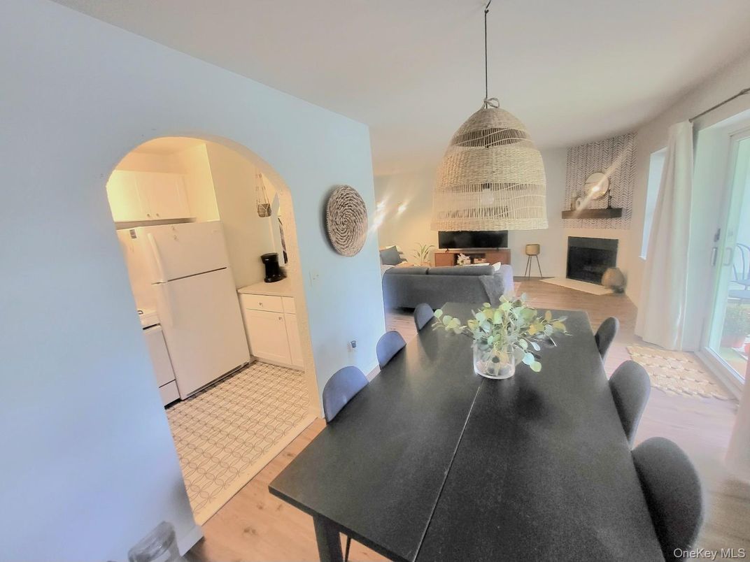 Dining room, Fireplace, Interior, Living room, Pendant Lights