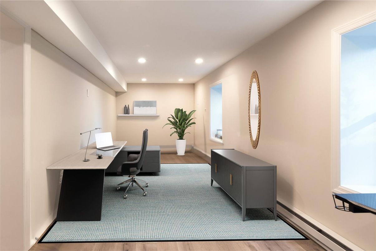 Home Office, Interior, Recessed Lighting, Wood Texture Flooring
