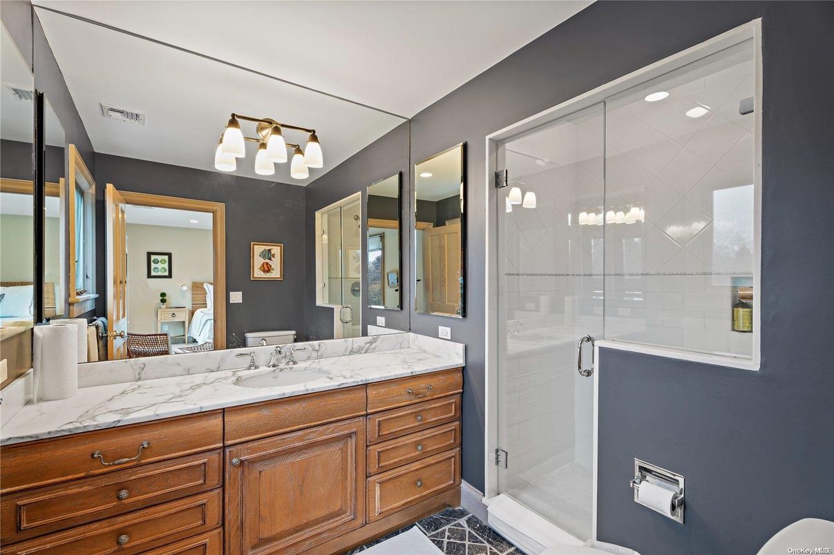 Bathroom, Dual Sink Vanities, Glass Shower, Interior, Recessed Lighting
