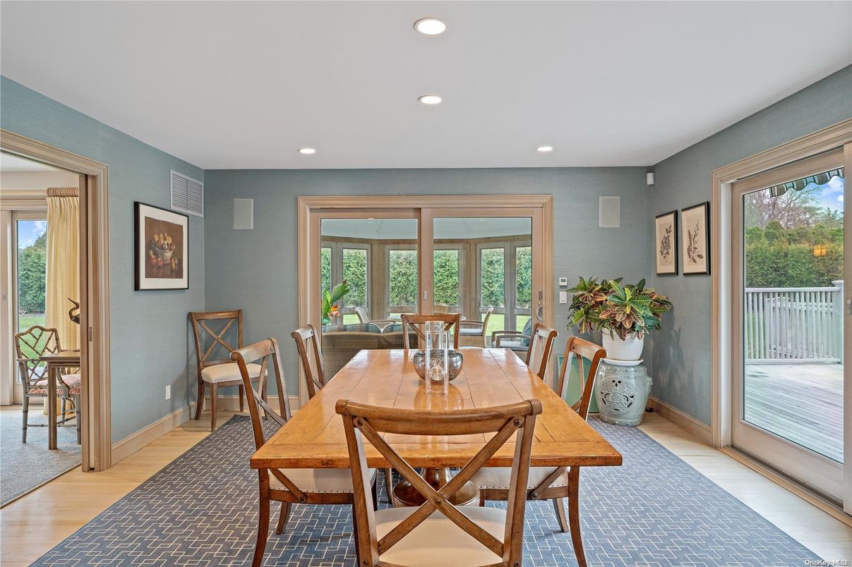 Dining room, Interior, Recessed Lighting, Wood Texture Flooring