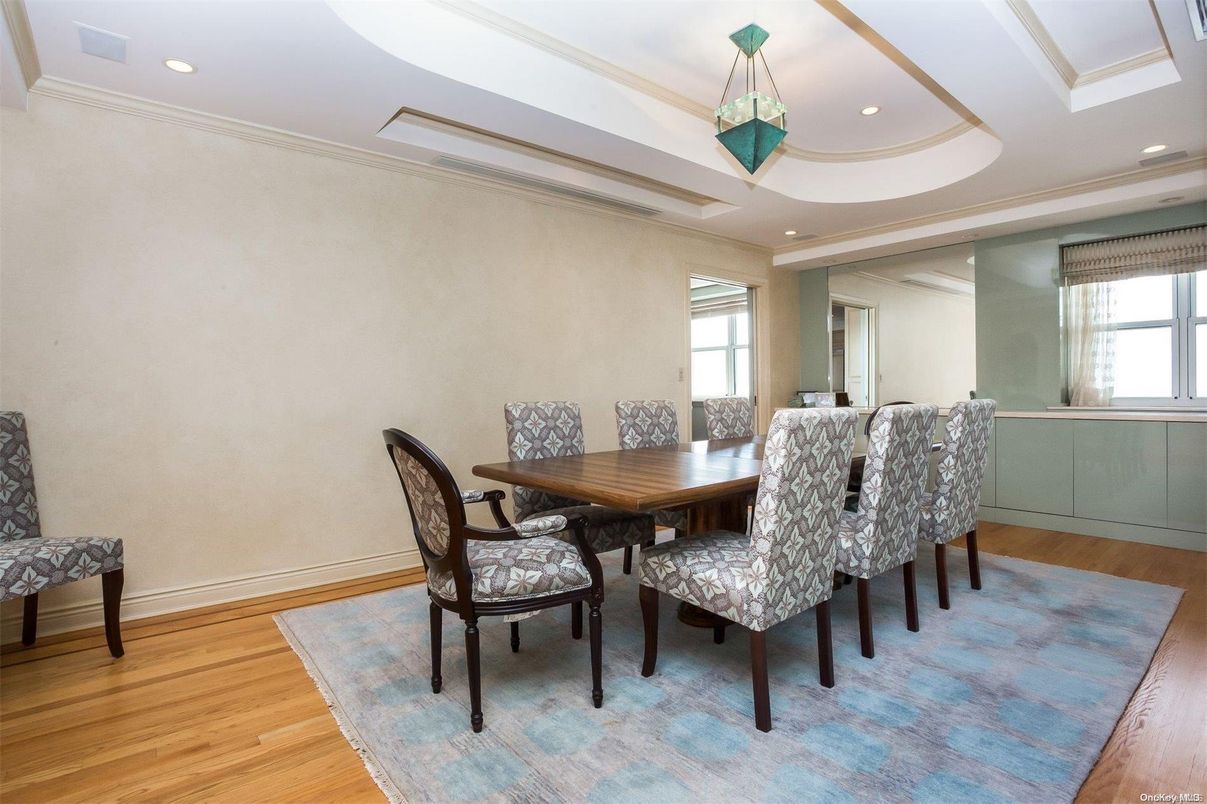 Dining room, Interior, Recessed Lighting, Wood Texture Flooring