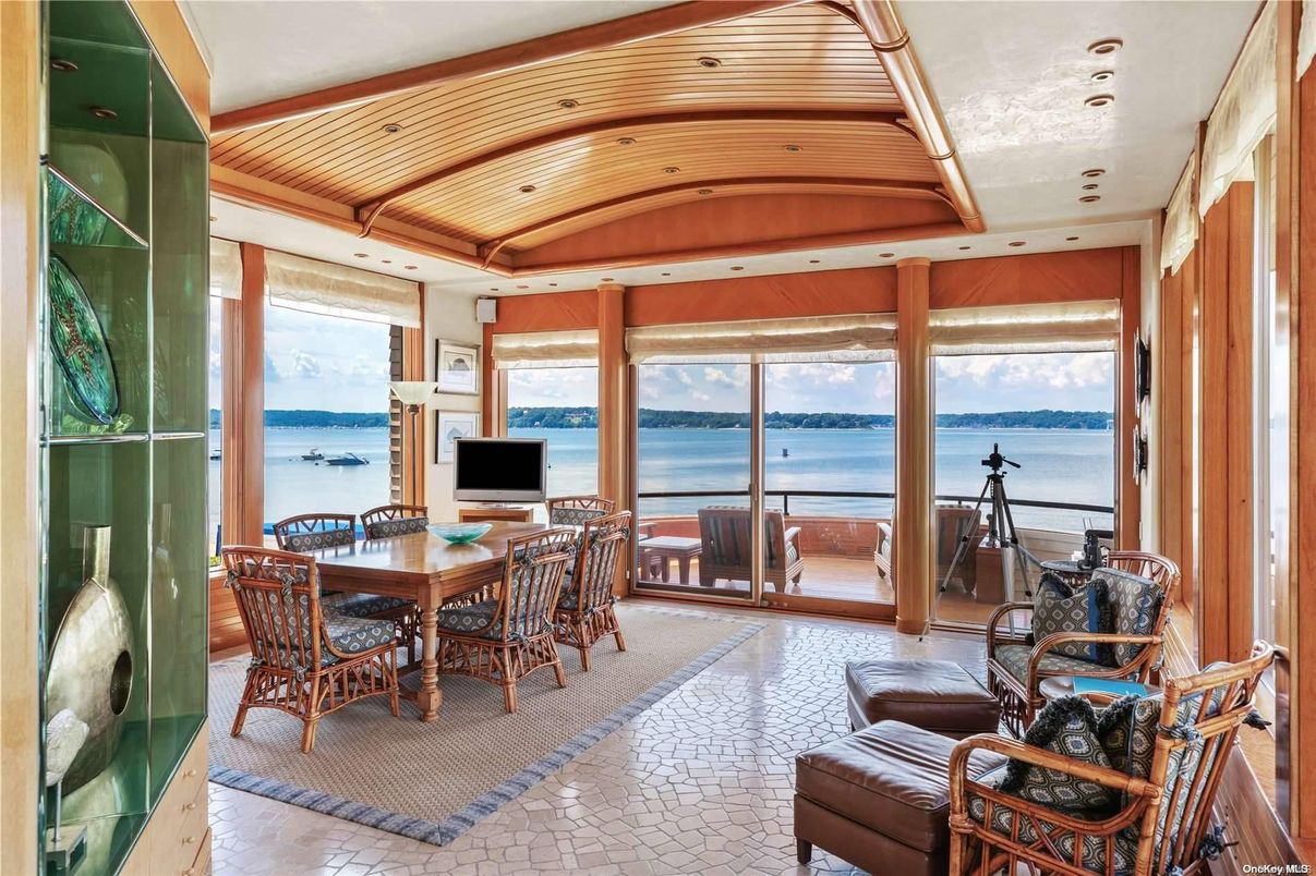 Dining room, Interior, Recessed Lighting, Water, Wooden Ceilings