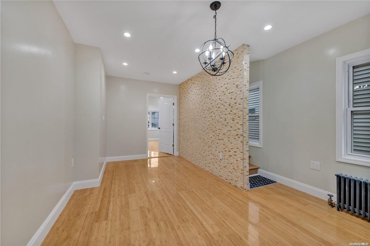 Chandelier, Empty room, Interior, Recessed Lighting, Wood Texture Flooring