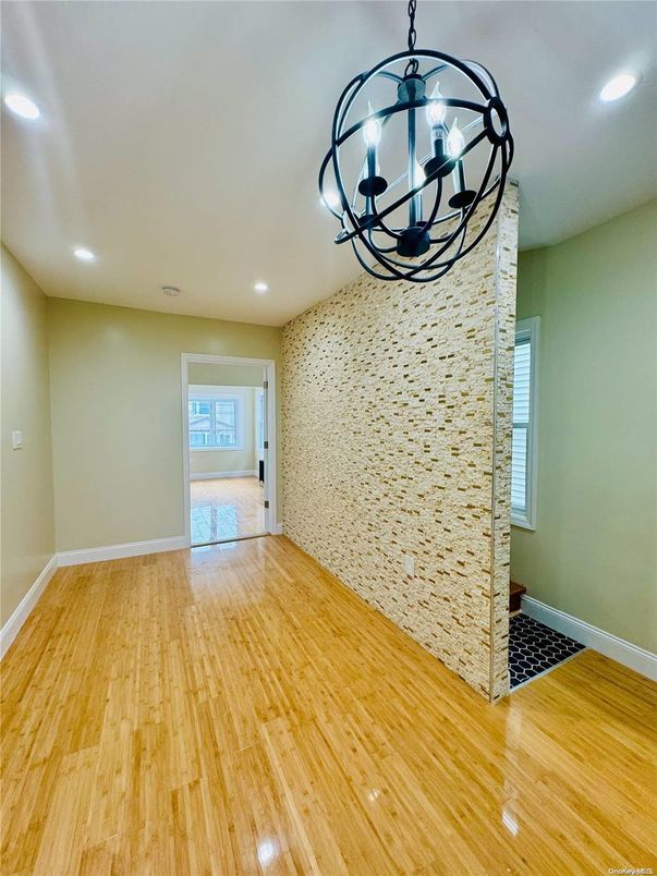 Chandelier, Empty room, Interior, Recessed Lighting, Wood Texture Flooring
