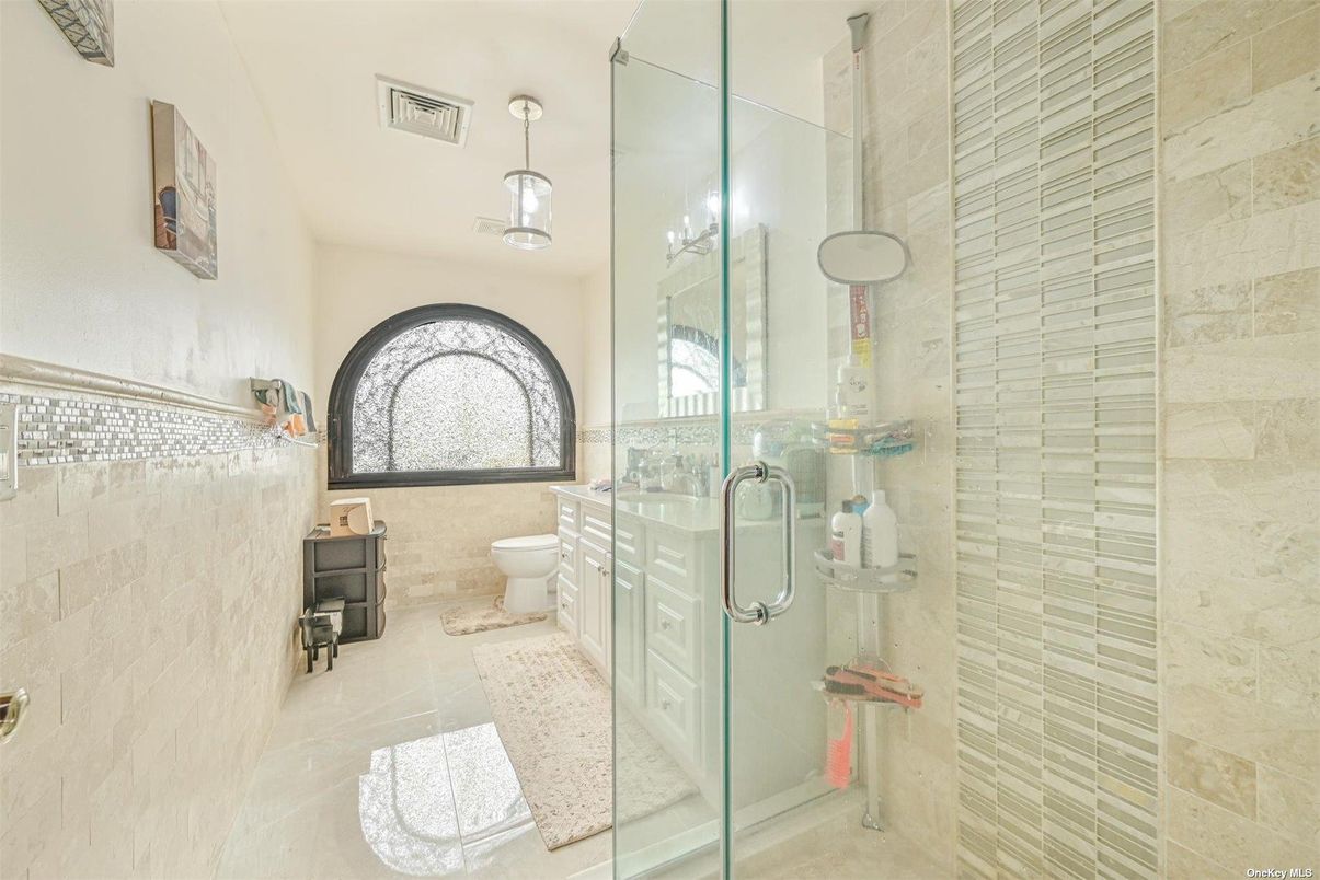 Bathroom, Glass Shower, Interior, Pendant Lights