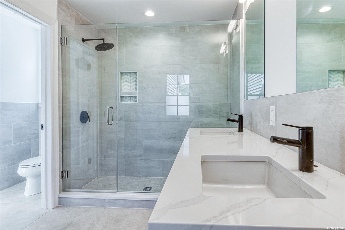 Bathroom, Glass Shower, Interior, Recessed Lighting