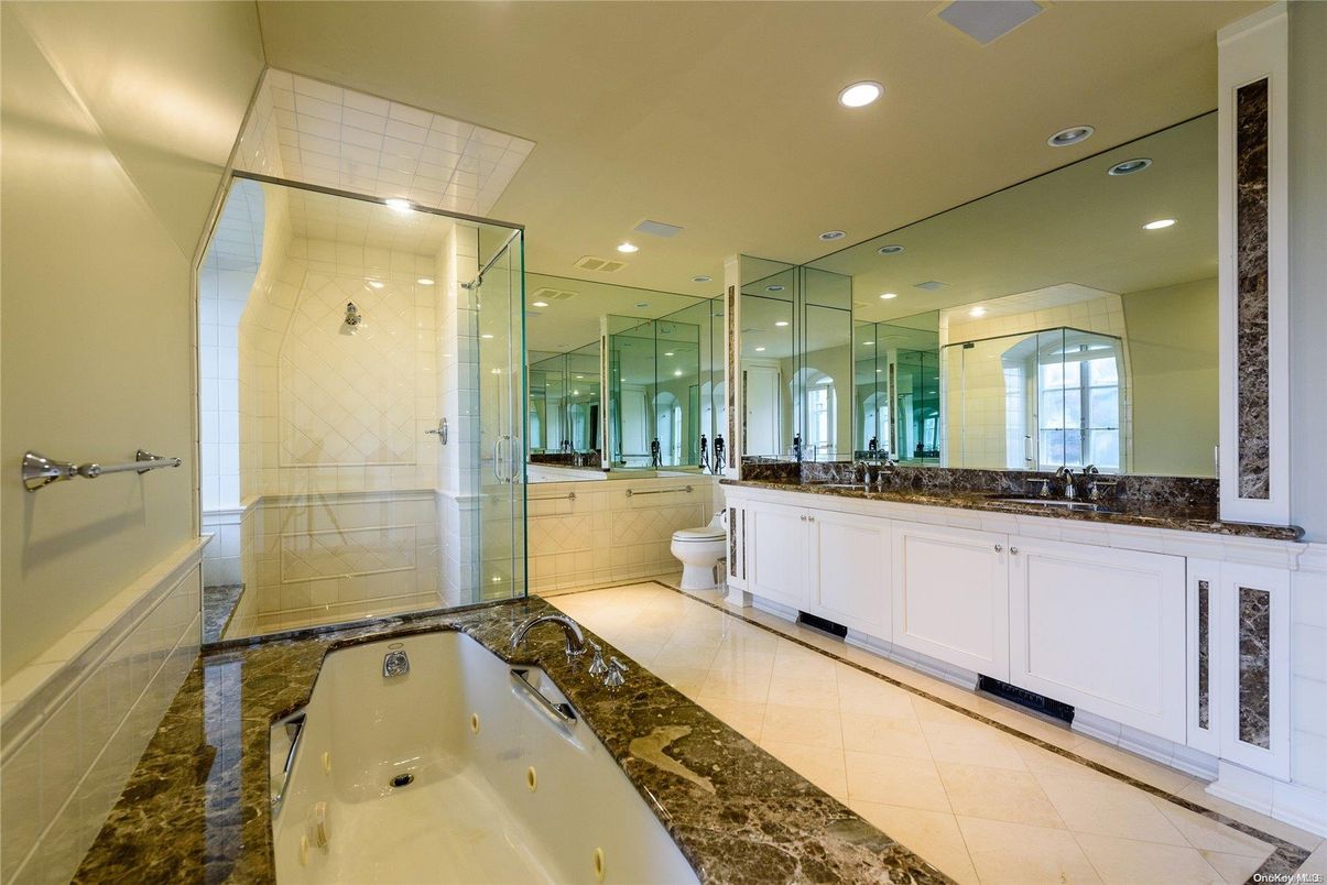 Bathroom, Dual Sink Vanities, Glass Shower, Interior, Recessed Lighting