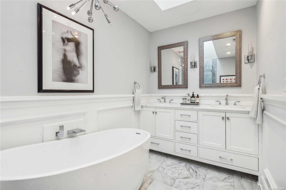 Bathroom, Dual Sink Vanities, Free Standing Baths, Interior, Marble