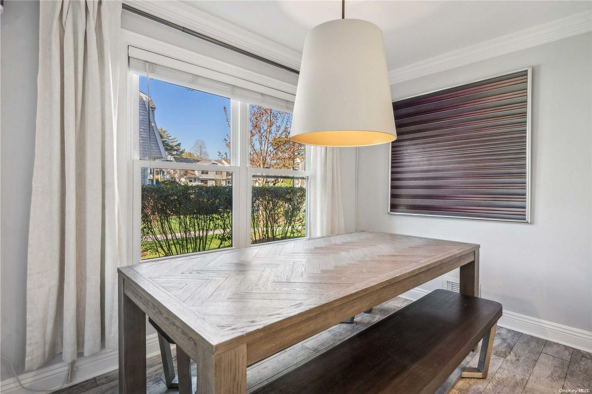 Dining room, Interior, Pendant Lights, Wood Texture Flooring