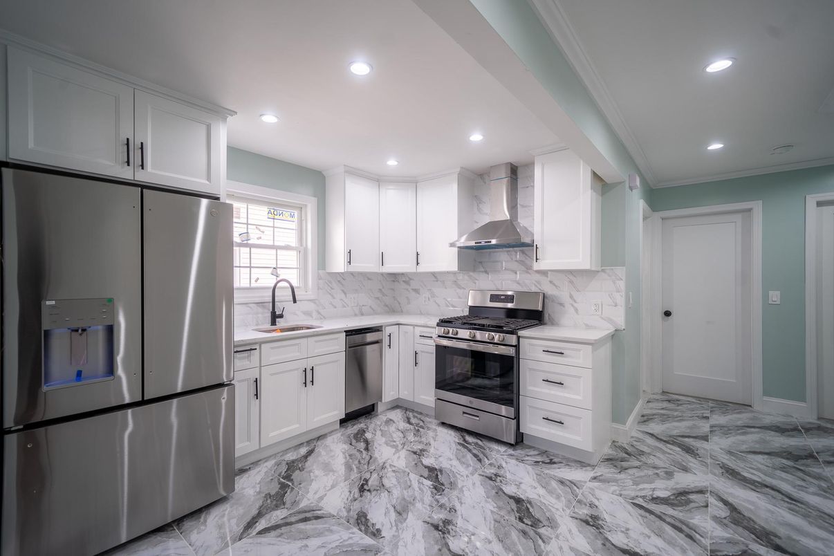 Interior, Kitchen, Marble, Recessed Lighting, Stainless Steel Appliances