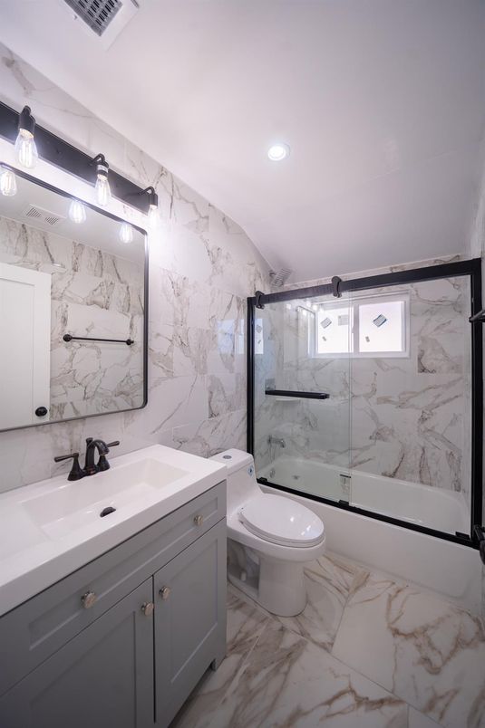 Bathroom, Glass Shower, Interior, Marble, Marble Walls, Recessed Lighting